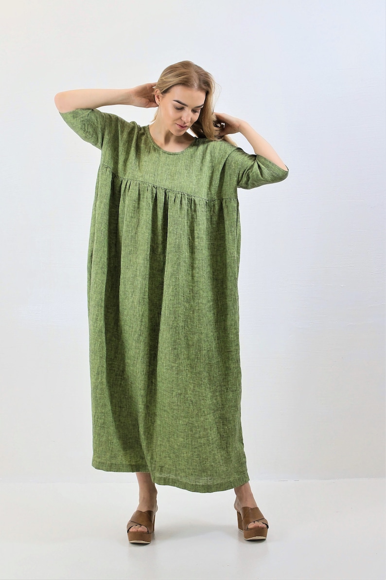 Linen Dress REBECCA, Plus size Dress,Long Linen Dress, Linen Summer Dress with Pockets, Linen Comfortable Dress image 5