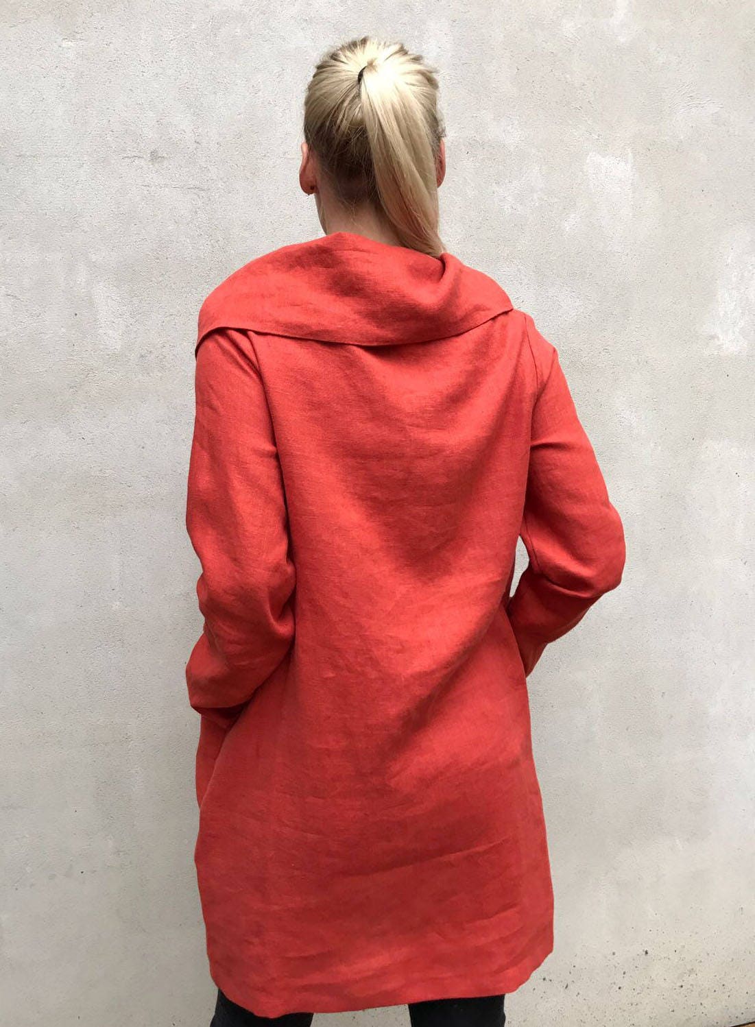 Linen Tunic Dress with Raised Neck, Womens Dress, Linen Dress, Long