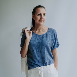 White Linen Shirt, Linen T-Shirt, Linen Top, Shirt with Sleeves, Linen Tee, Plus size shirt, Linen Blouse, Loose Linen Shirt, Plus size top image 6