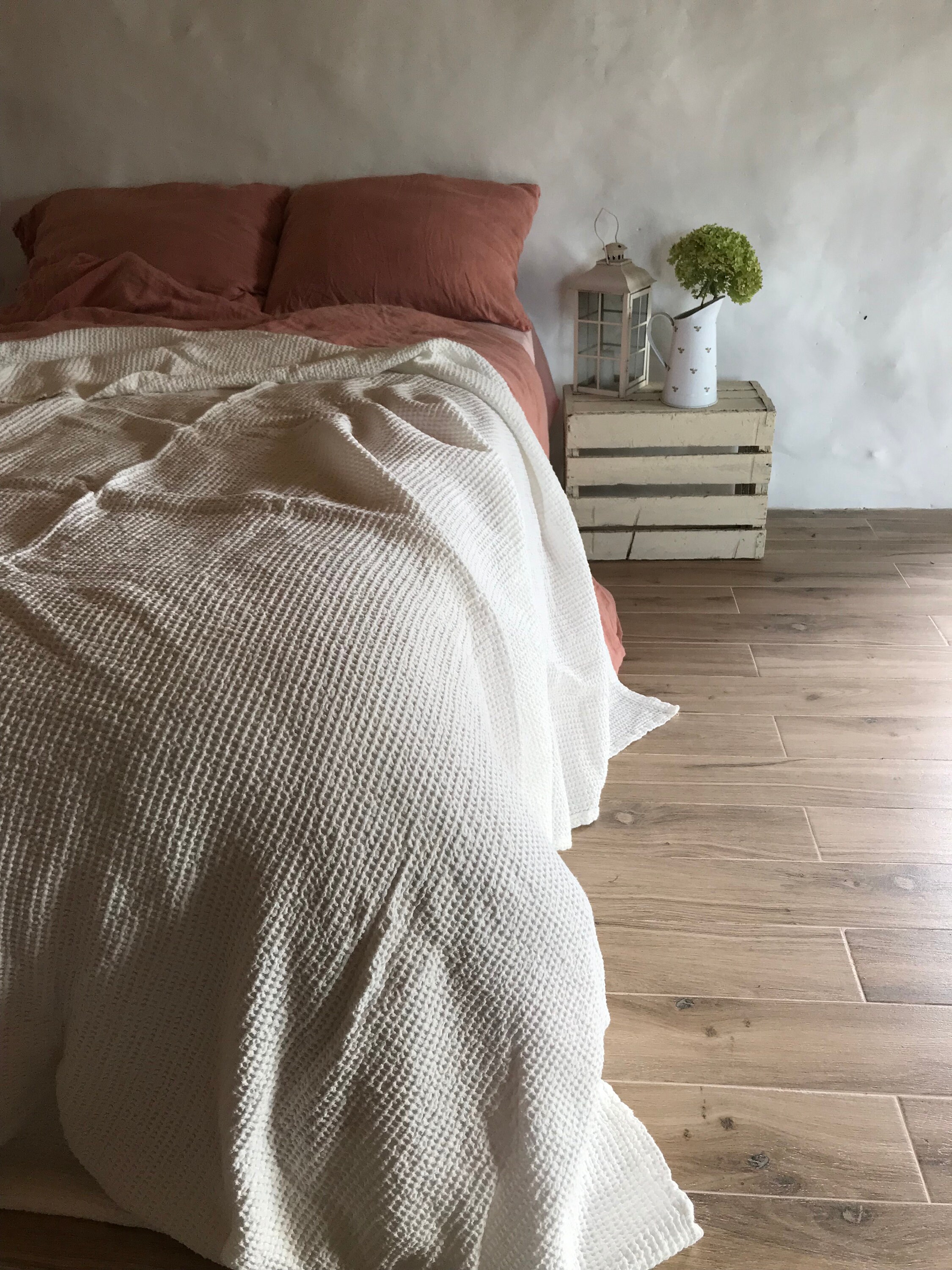 White Blanket, Linen and Cotton blend blanket, Voluminous Linen throw