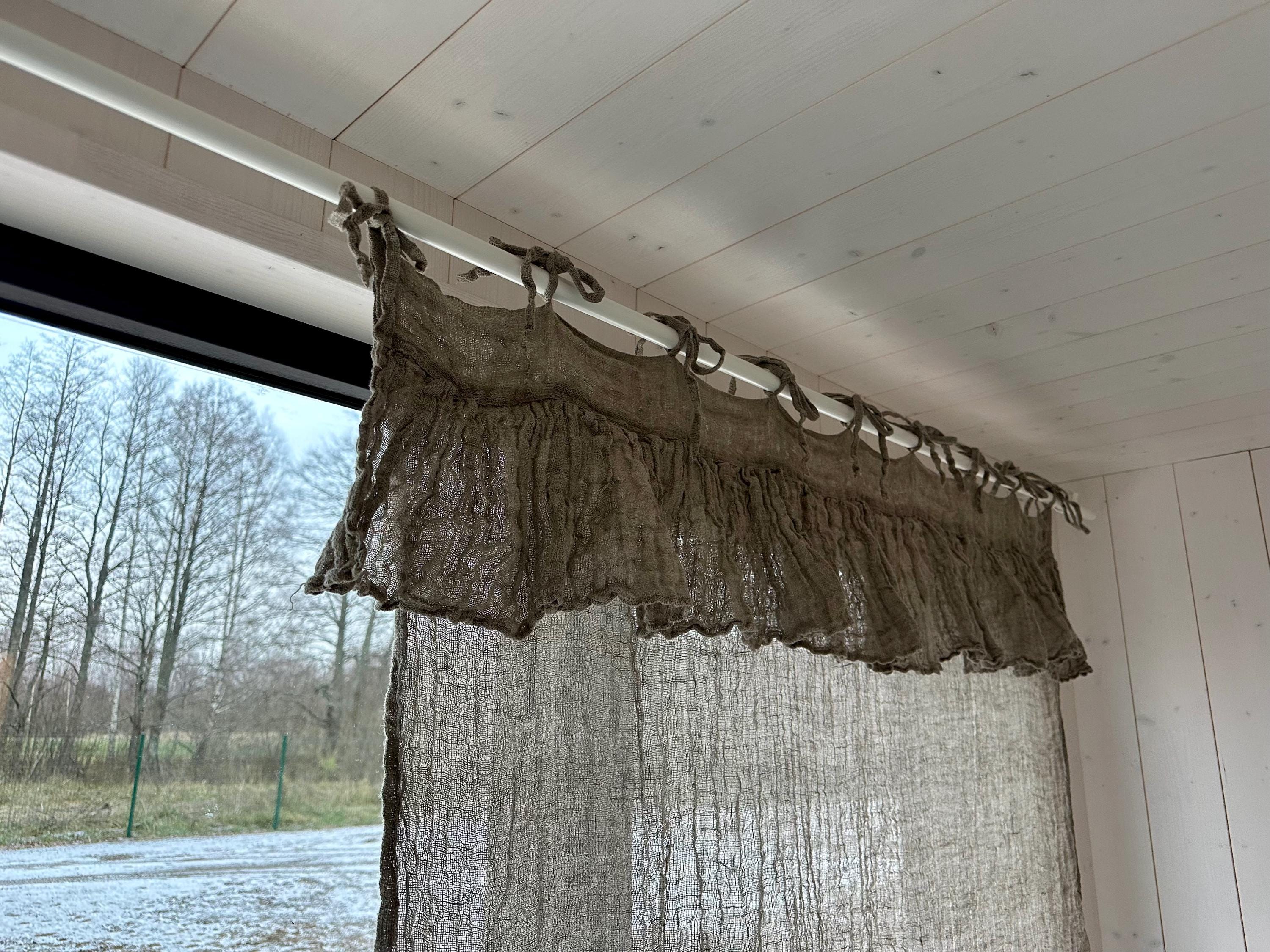 フリルガーゼのナチュラルリネンカーテンパネル、窓用カーテン、シアー