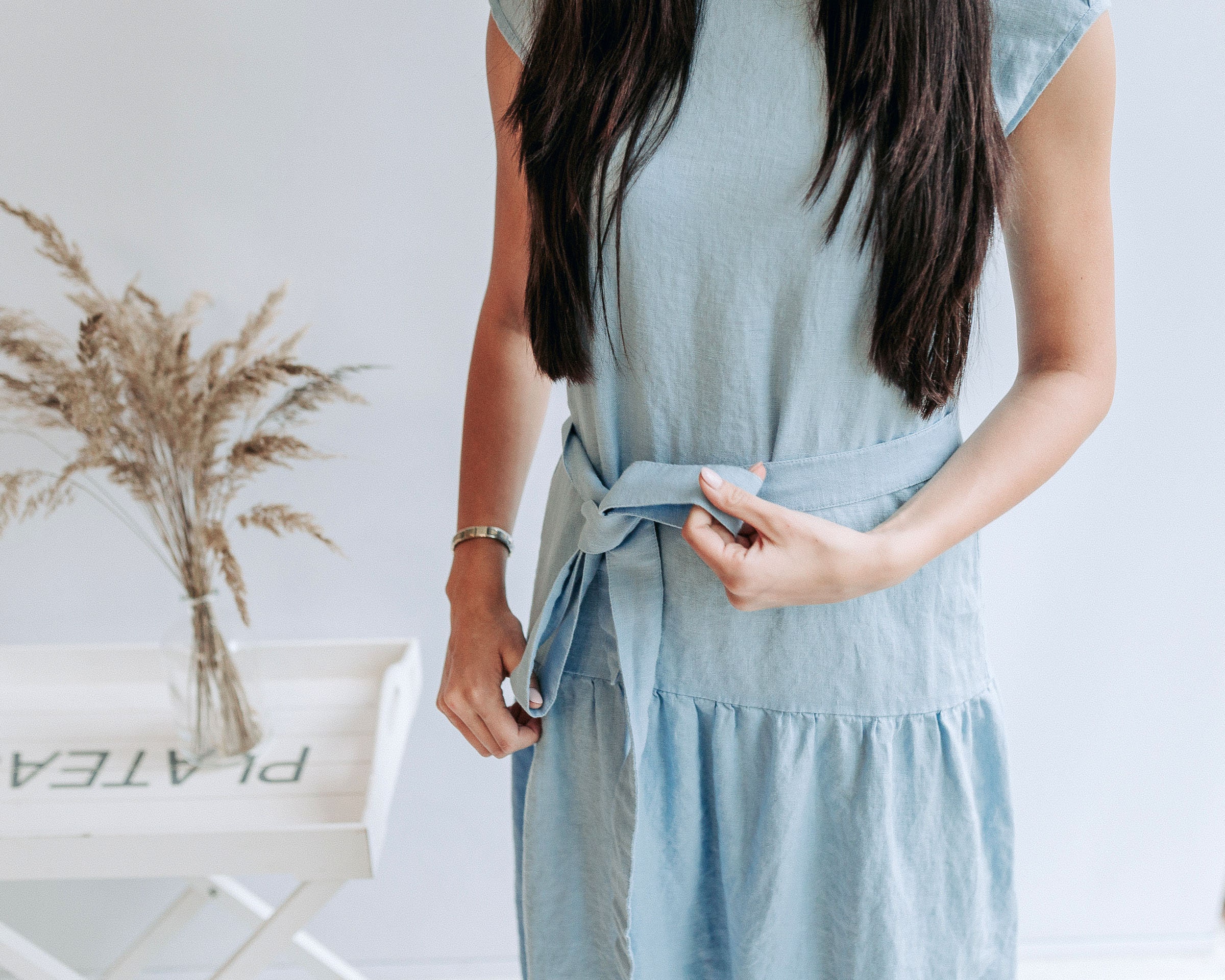 sachin and babi light blue dress Drop waist linen dress main image 0