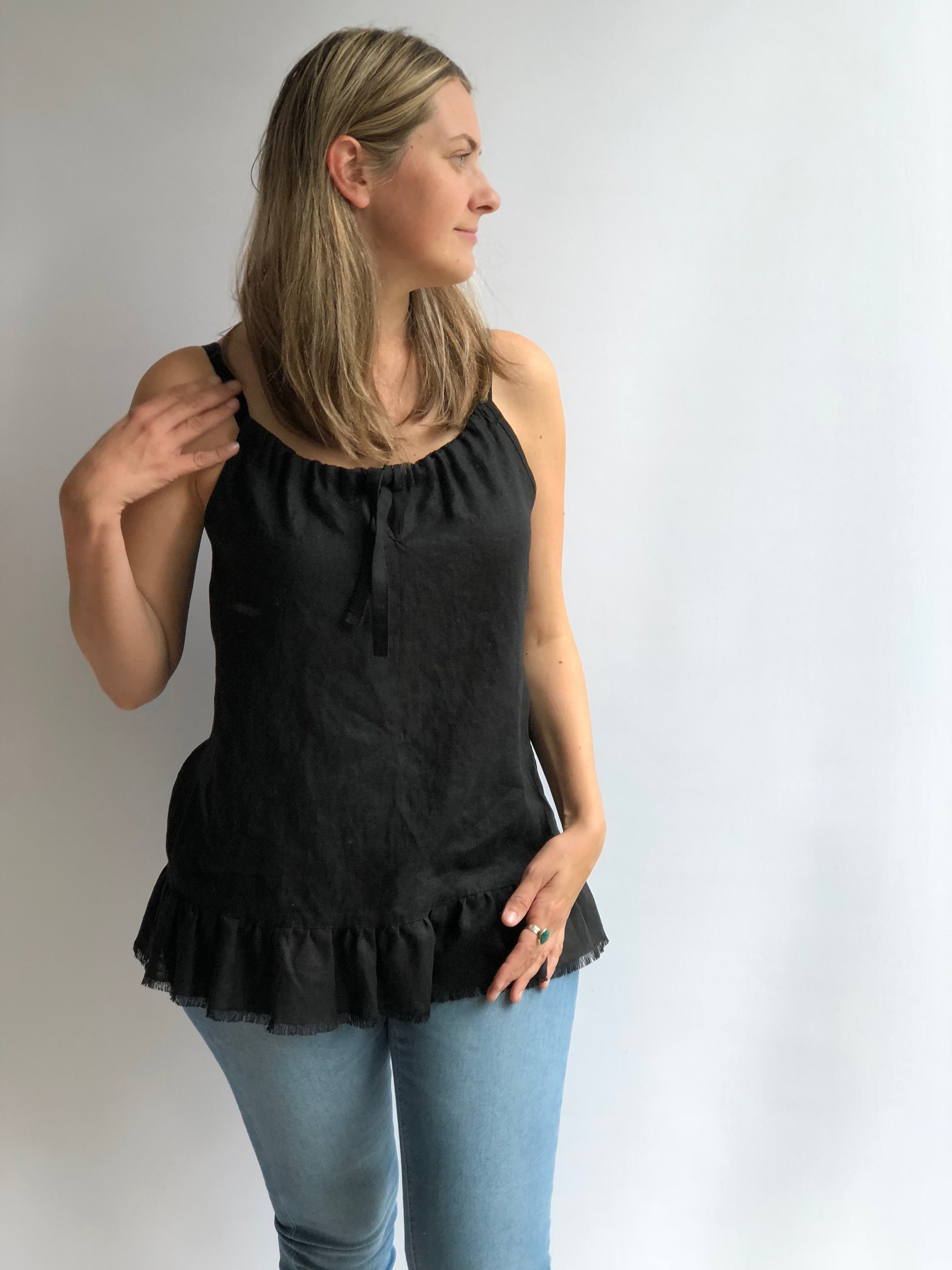 Sleeveless Linen Top Carola, Drawstring neckline Top, Womens Top, Linen