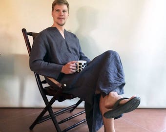 Linnen gewaad mannen 'Jim', kaftan gewaad, man gewaad, kaftan, plus size kaftan, cadeau voor man kaftan, vriendje cadeau linnen pyjama man man geschenken