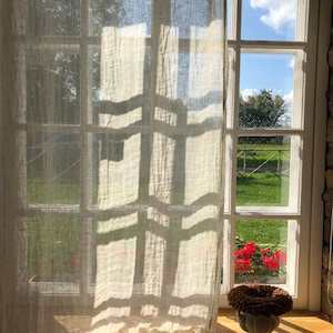 Off White Rustic Gauze Linen Curtain Panel, Window Curtains, Sheer Curtains, Linen Drapes, Long Curtain, Linen Curtains, Boho Curtains image 2