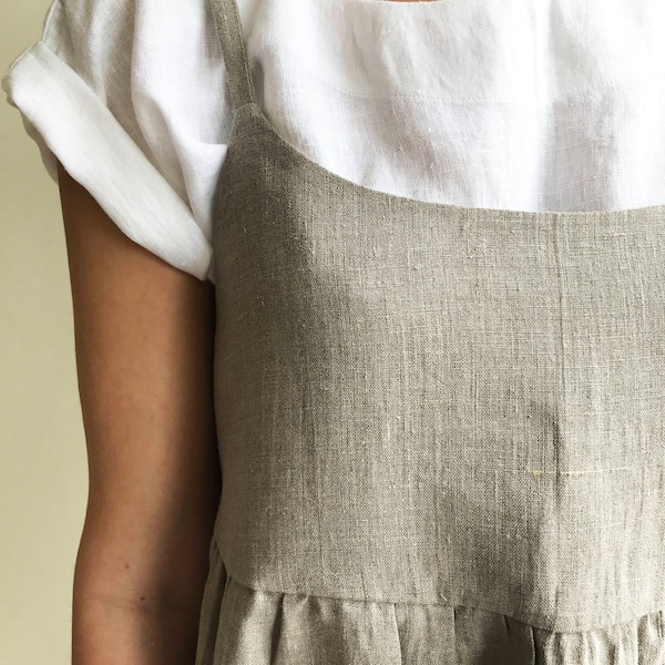 Natural Linen Strap Dress, Womens Sundress, Linen Jumper Dress, Plus Size Dress, Sleeveless Dress Linen Dress Women Jumper Pinafore Sundress