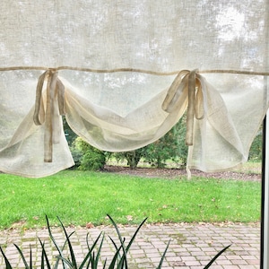 Gauze Linen Blind, Window Curtains, Off White Sheer Curtains, Linen Drapes, Roll up Blind , Linen Window Blind