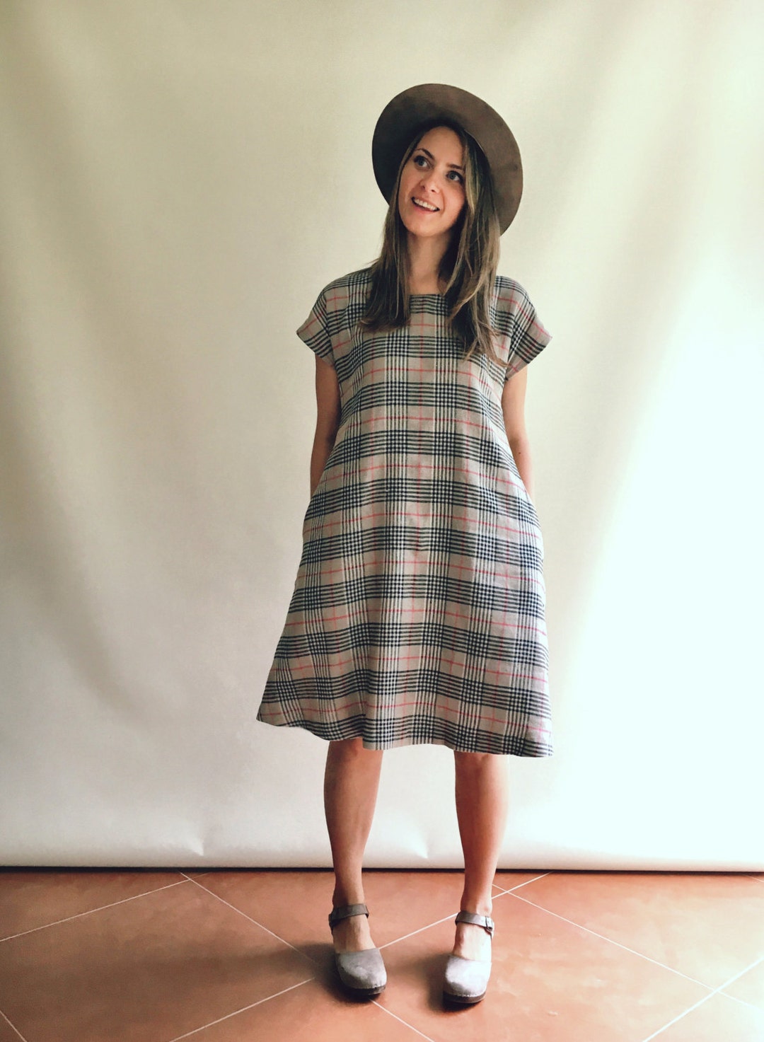 AMERI PLAID SHEER TURTLE KNIT DRESS