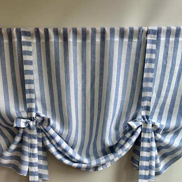 Panel de cortina de lino a rayas, cortinas azules y blancas, cortinas y estores traslúcidos, rayas azules y blancas