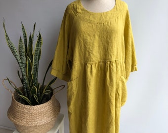 Loose  Pleated Linen Dress, Comfy Linen Dress Plus size, Linen Dress ,Linen Dress for Women, Womens Dress, Tunic Dress