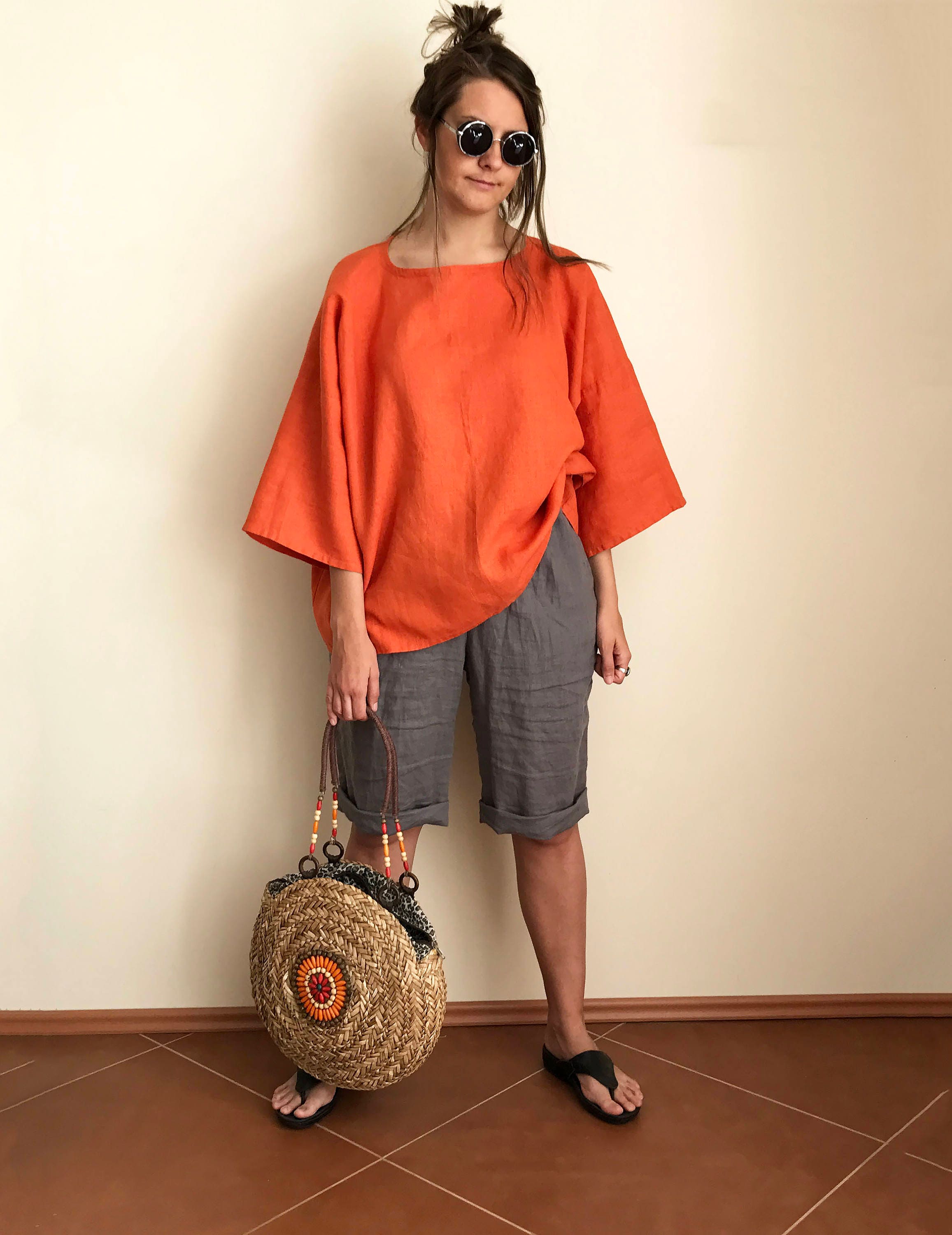 Knee Length Linen Shorts for Women