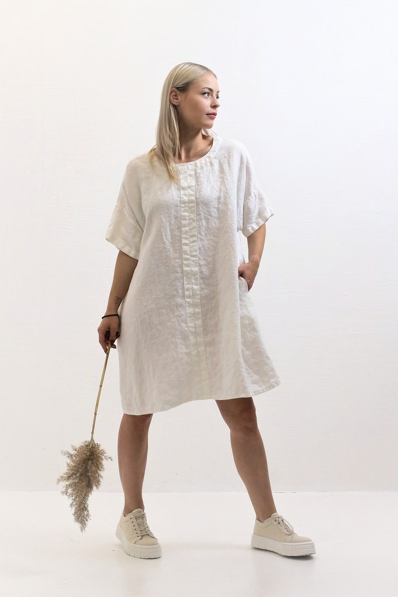 Loose Linen Tunic Dress with Short Sleeves, Linen Tunic for Women, Plus size tunic, Tunic tops, Linen tunic, tunic shirt, Women's Tunic image 1