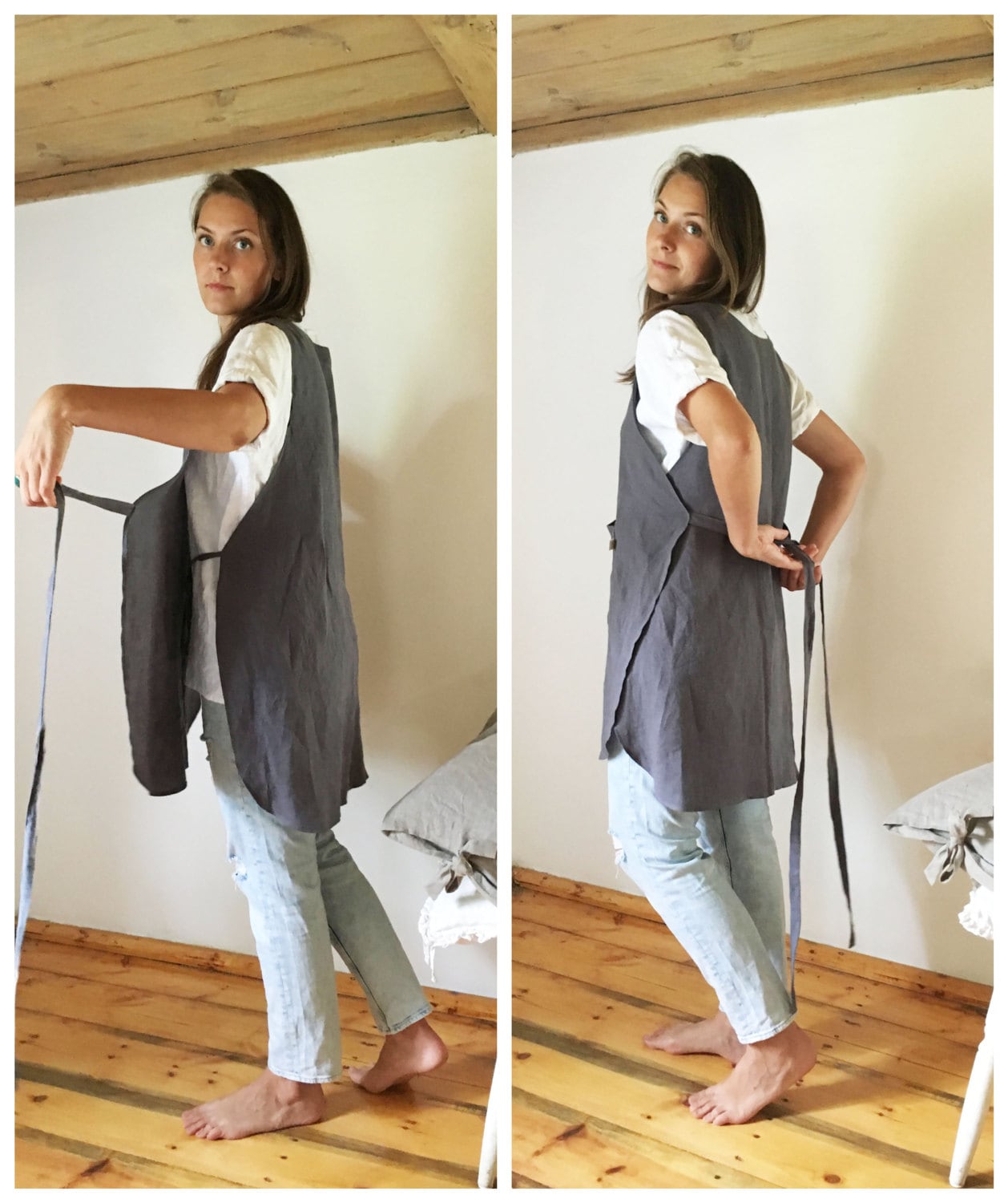 Light Pinafore Apron Dress, Linen Smock, Linen Pinafore Apron, Pinafore ...