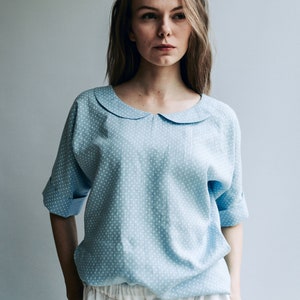 Bubikragen Bluse aus Leinen, Leinen Shirt Frauen, Leinen T Shirt, Leinen T-Shirt, Plus Größe Shirt, Leinen Bluse, süßes Top, Kawaii Bluse