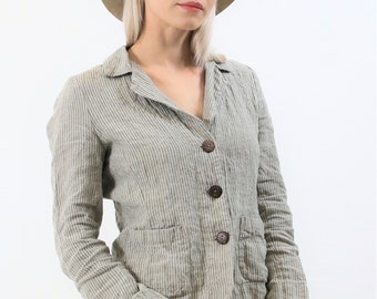 Linen Jacket "Patricia" Linen Blazer Women, Womens Linen Jacket, Striped Jacket Women, Linenbee Blazer Notch Lapel with pockets