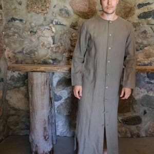 Buttoned Linen Kaftan 'Jamie', Kaftan Robe with Buttons, Button Up Man robe, Plus size Gift for man, boyfriend gift, linen pyjamas Man gifts image 6