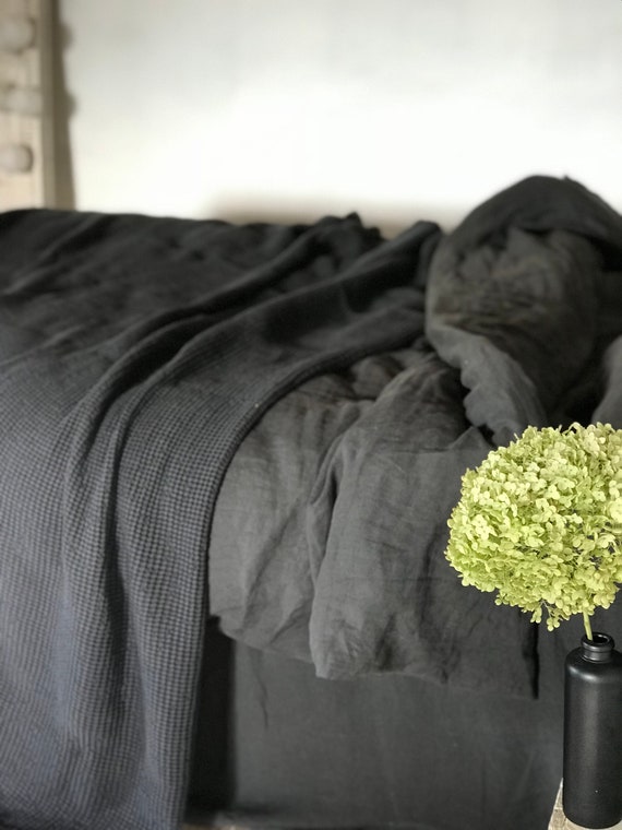 Dark Grey Blanket Linen and Cotton Blend Blanket Voluminous - Etsy
