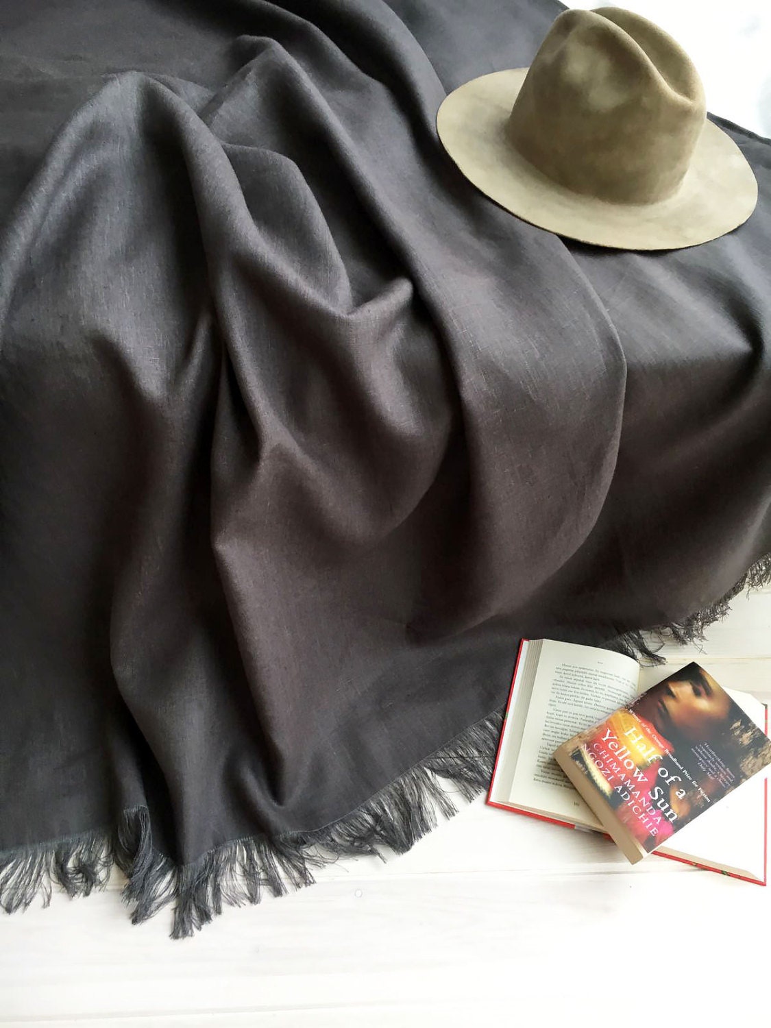 Dark Grey Linen Throw Light Linen Blanket Light Throw 