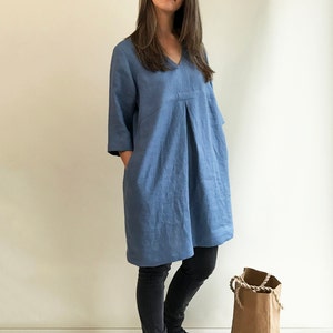 Elegant Linen Tunic, Linen Tunic Dress, Plus Size Tunic, Plus size Dress, Womens tunic, loose linen tunics, plus size clothing, Blue Tunic