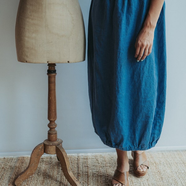 Linen balloon skirt for women, Linen Midi skirt, Womens linen skirt, Maxi skirt boho, Dark blue skirt,  Summer Skirt