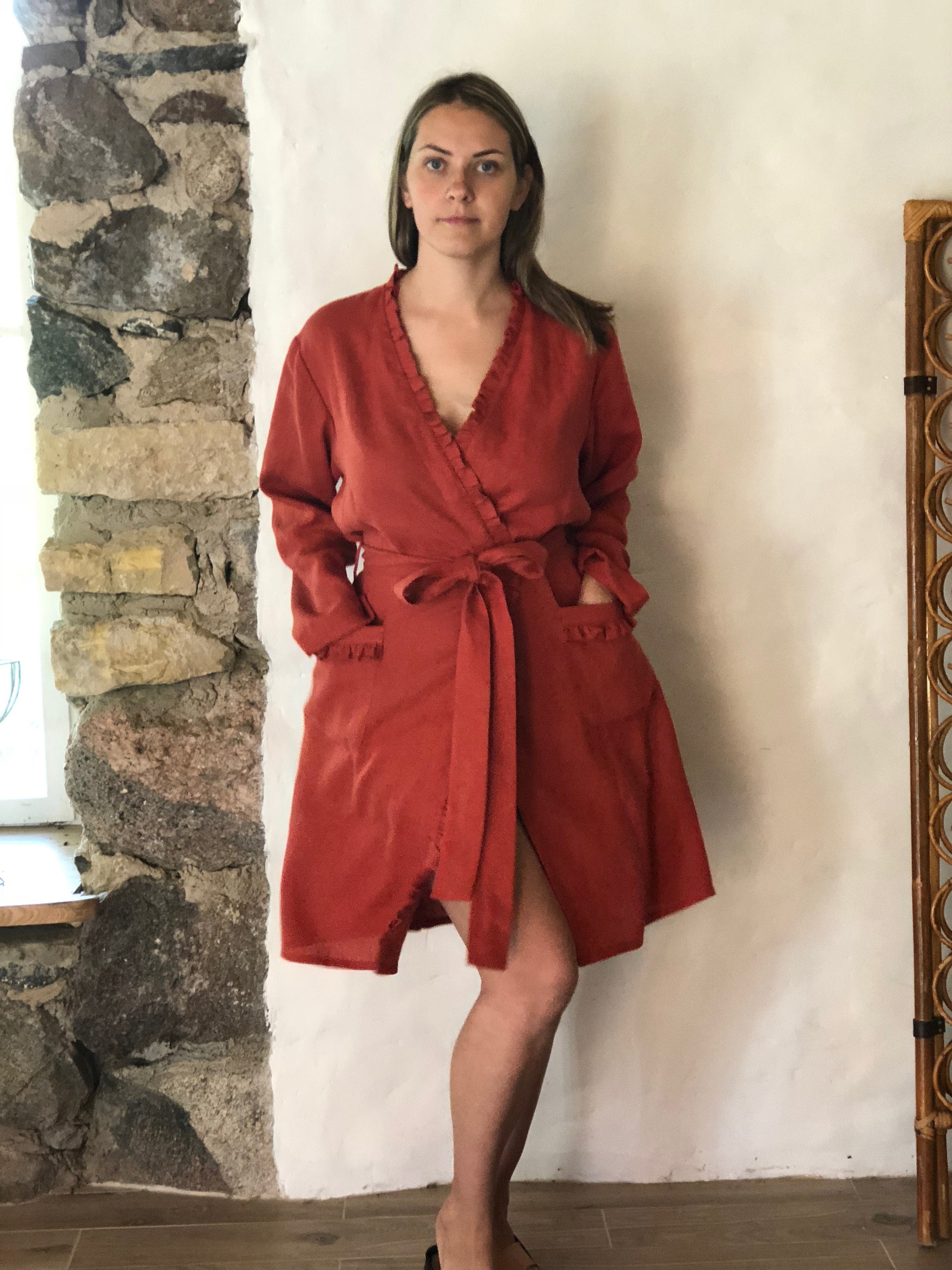 Linen robe, soft robe, robe coverup, robe for bride, linen bath robe