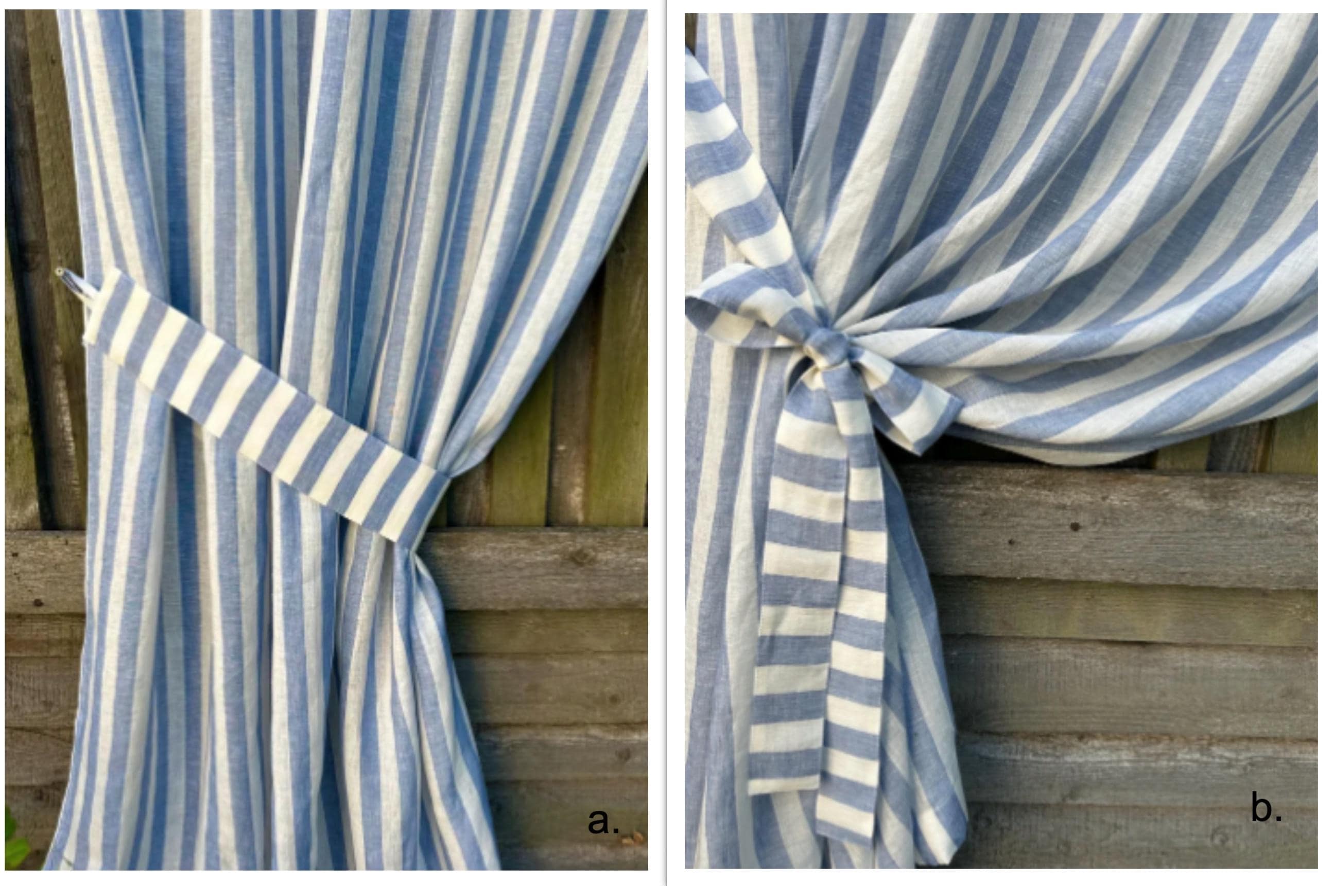 Bauernhaus Vorhänge Blau-weiß Gestreift – 2 Paneele à 106,7x228,6 Cm, Halbtransparent, Mit Ösen