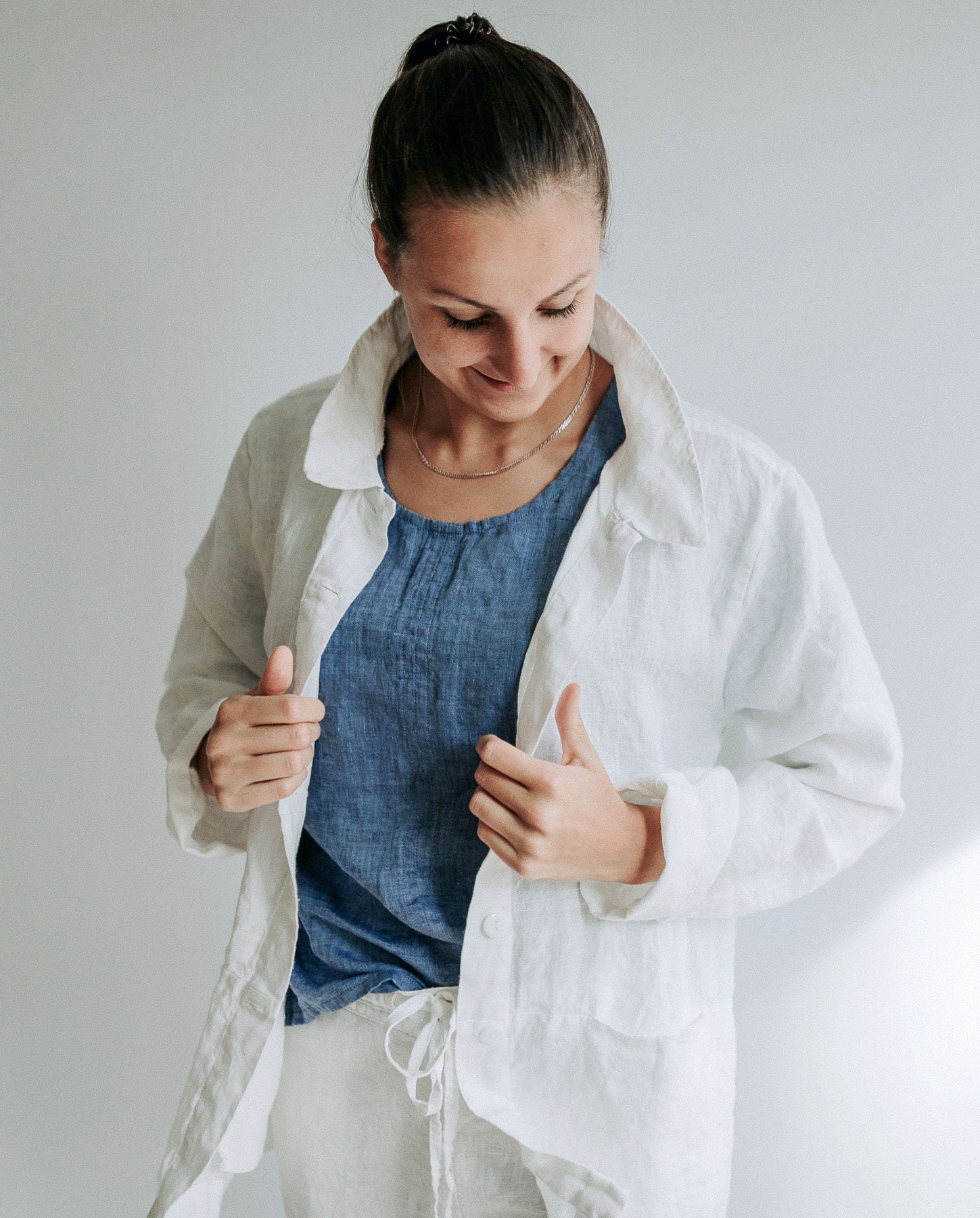 トップス papier gathered jacket white White Texture Knit Jacket - Cracker Barrel