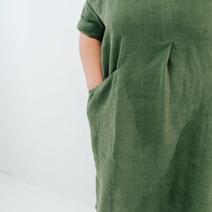 Robe en lin oversize, robe en lin pour femme, tenues d'intérieur en lin, robe à manches courtes, vêtements grande taille, robe tunique en lin avec poches image 5