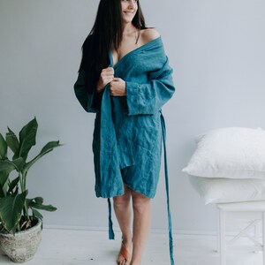 Linen robe, Linen bath robe, linen night gown, Linen sleep wear, Women robe, Soft Linen Robe Women, Robe for bride, Spa Robe, Plus size robe image 3