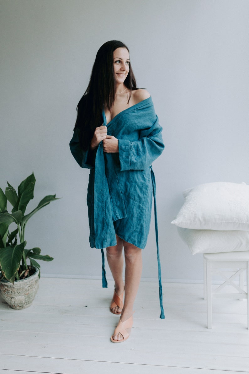 Linen robe, Linen bath robe, linen night gown, Linen sleep wear, Women robe, Soft Linen Robe Women, Robe for bride, Spa Robe, Plus size robe image 3