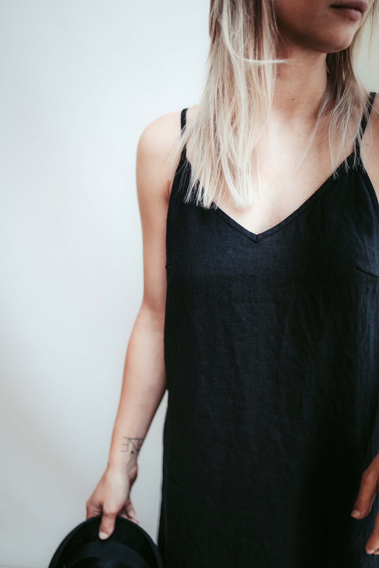 Linen Slip Dress - Black