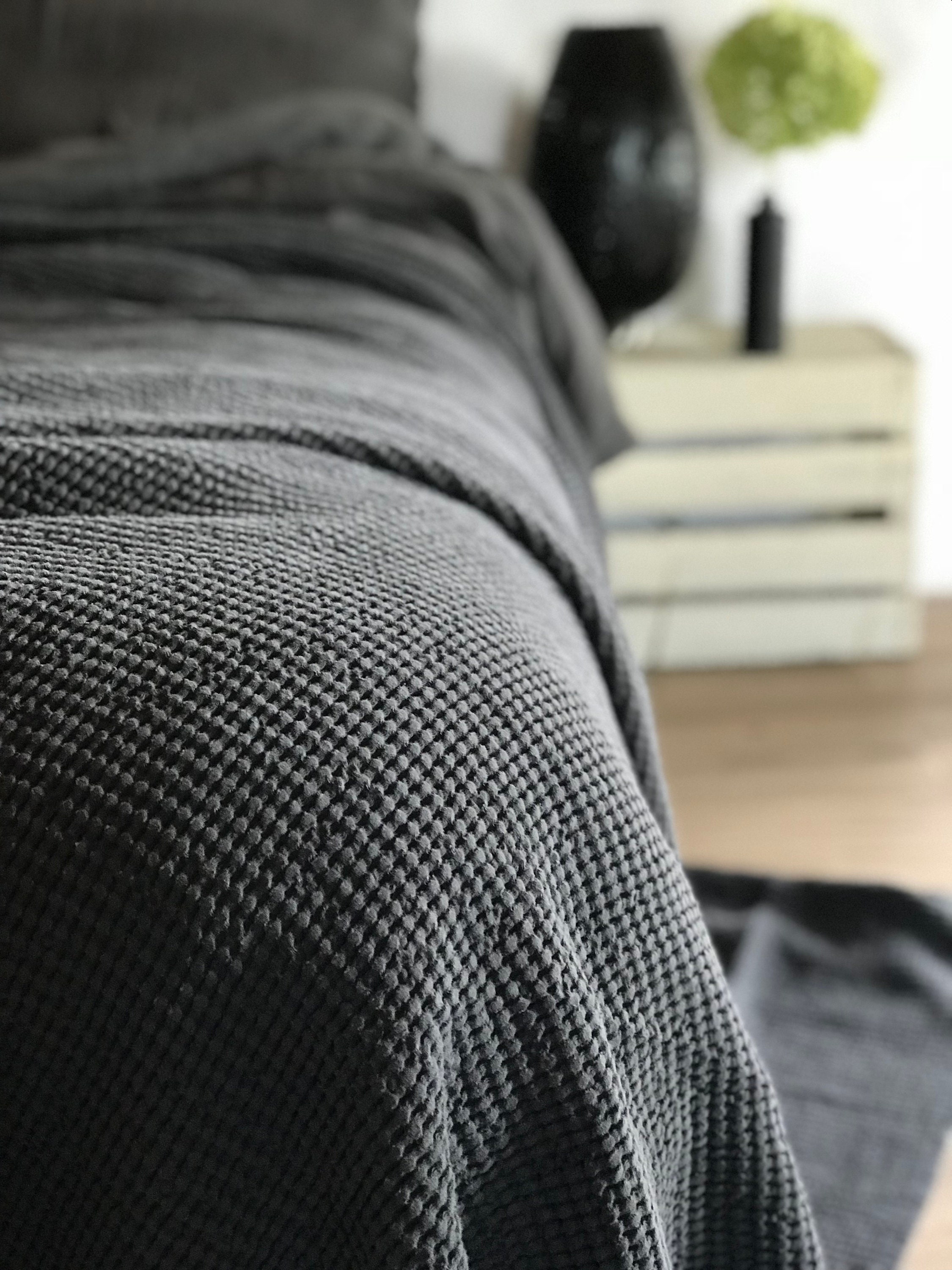 Dark Grey Blanket Linen and Cotton Blend Blanket Voluminous Etsy