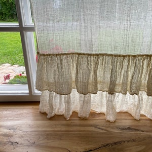 Linen Gauze Curtain Panel, Off White Rustic Gauze Linen Window Curtains, Linen Drapes, Linen Curtains, Boho Curtains with Ruffle