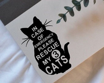 In Case Of Emergency Please Rescue My Cat Safety Decal Sticker, Animal Fire Rescue Sticker For Sign, Pet Safety Alert Sticker, Save My Cat