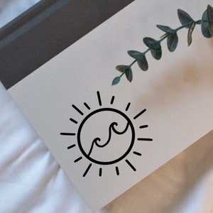 Simple Wave Sun Decal Sticker, Minimalist Beach Lover Car Bumper Sticker, Sign For Summer, Surfer Ocean Vinyl Decor