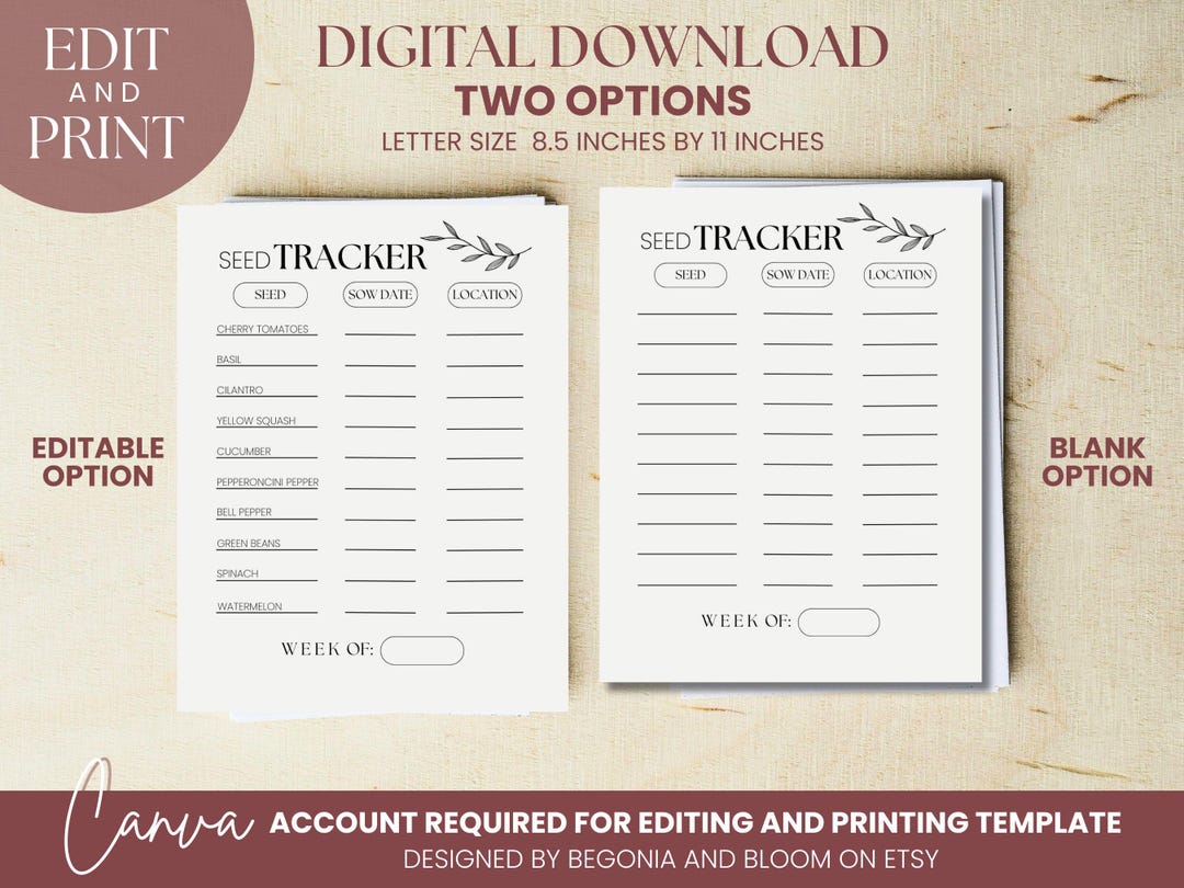Seed Tracker Instant Digital Download Canva Template Garden Inventory ...