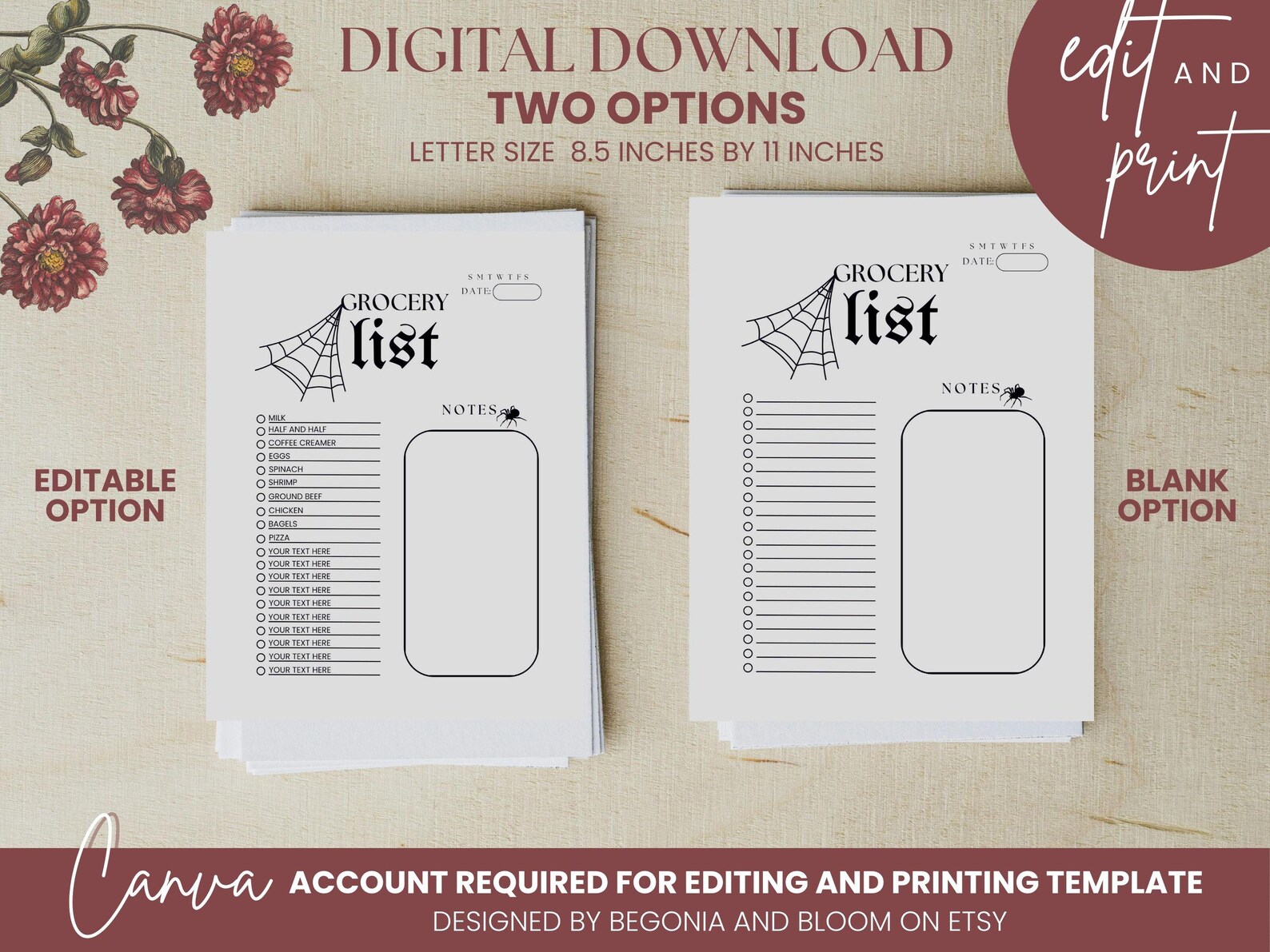 Gothic Grocery List Digital Download Template, Witchy Shopping Template ...