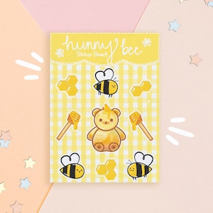 hunnybee mini sticker sheet || sticker sheet, bee stickers, honey bee, cute bee stickers, sticker pack, bee stationery, save the bees