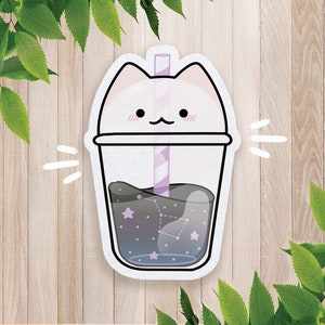 goth cat bubble tea || goth stickers, cat sticker, bubble tea stickers, laptop sticker, kawaii stickers, cute stickers, pastel goth