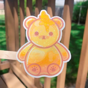 holo hunnybear || holographic sticker, bear stickers, honey bear sticker, bee stickers, laptop sticker, holographic sticker, kawaii stickers