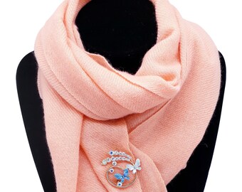 100% Cashmere Apricot Plain Jayne Neck Scarf