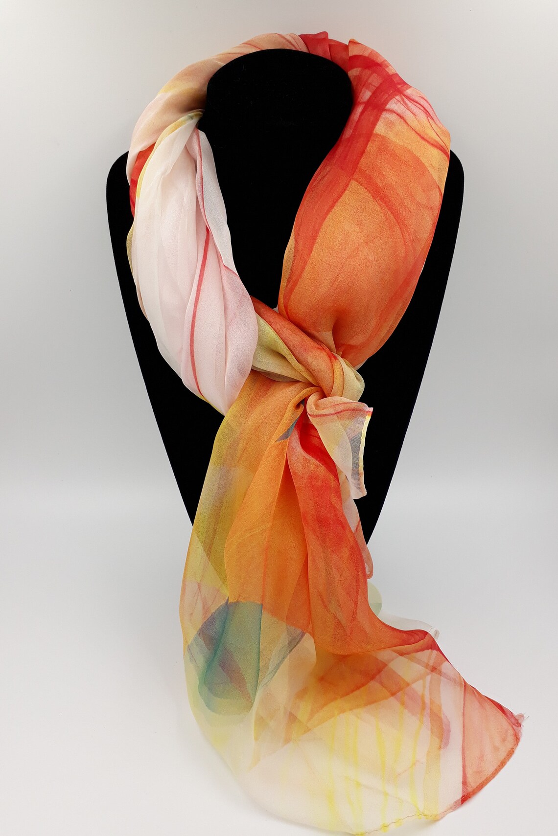 Warme Orange rot gelb 100 % Seide Schal mit abstraktem | Etsy