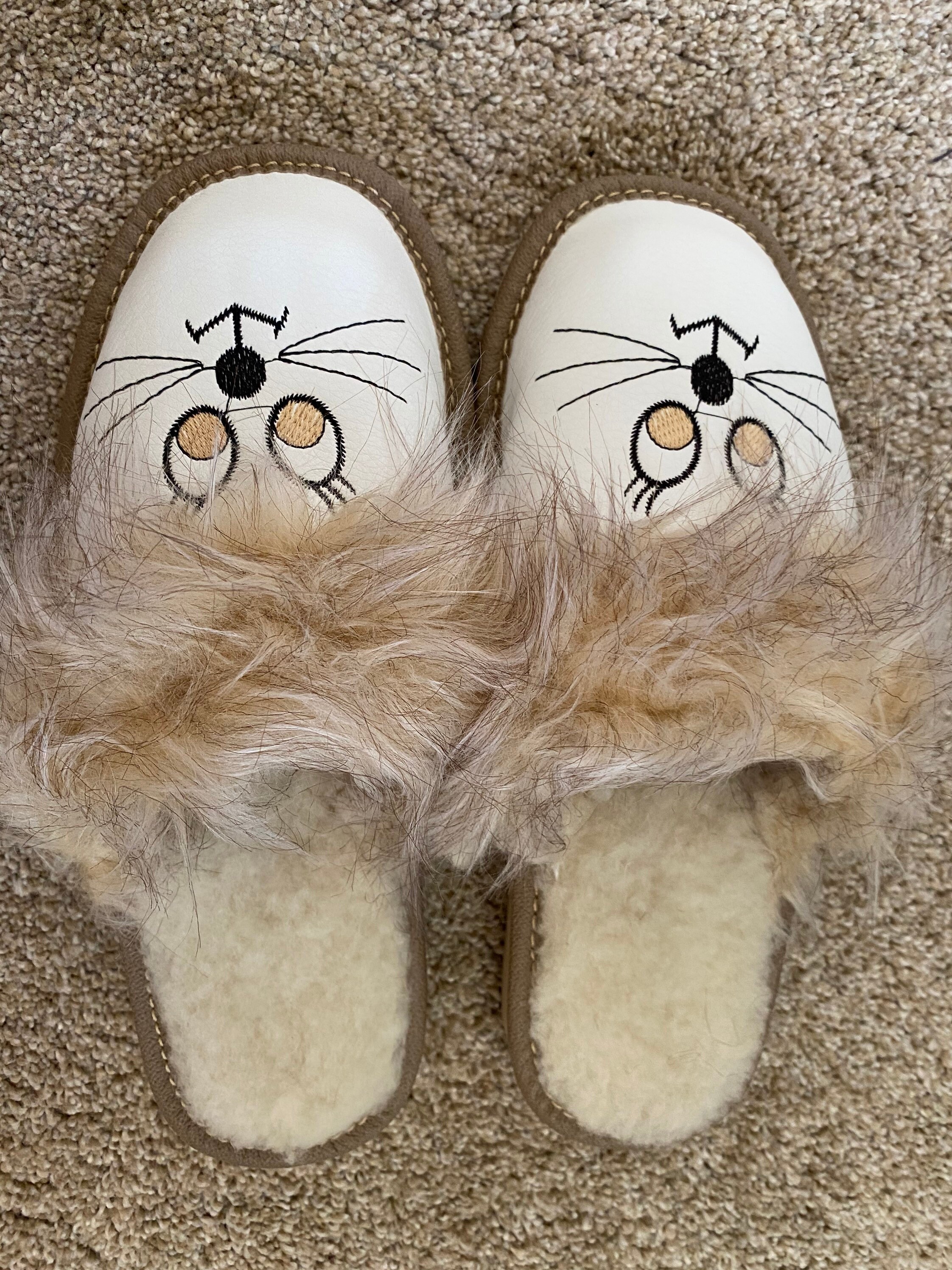 Womens Leather and Wool Slippers With Kitten Design Gift Etsy