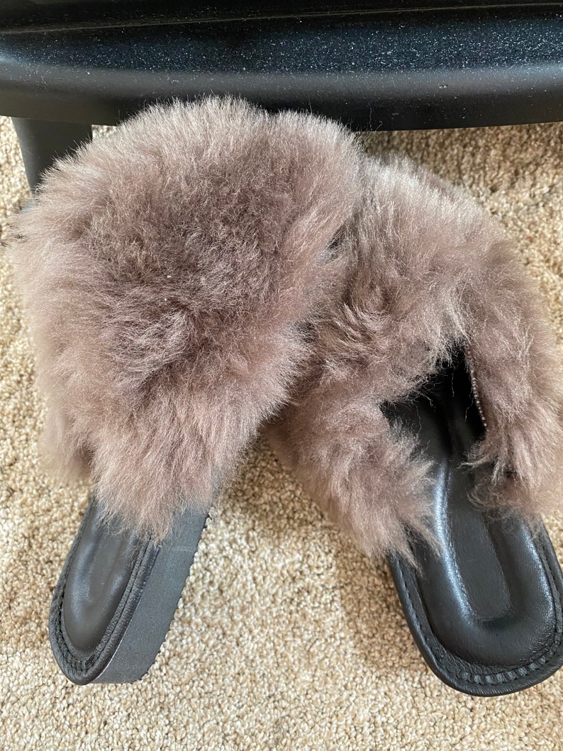 Women's Sheepskin Slippers Flip Flops Shoes Leather Lining | Etsy