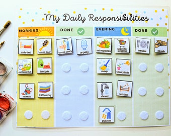 Daily Responsibilities Chart, Kids Chore Chart Printable, Routine Visual schedule for toddlers, Kids checklist, Daily Task List, PDF