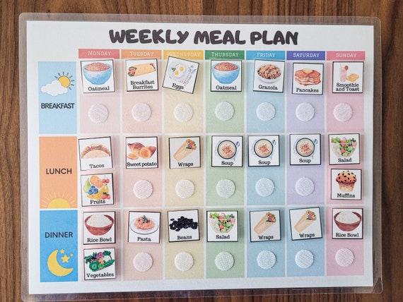 Kids Meal Planner, Visual Weekly Meal Calendar, Kids menu template, Kids Visual Schedule, Montessori calendar for toddlers (PHYSICAL COPY)