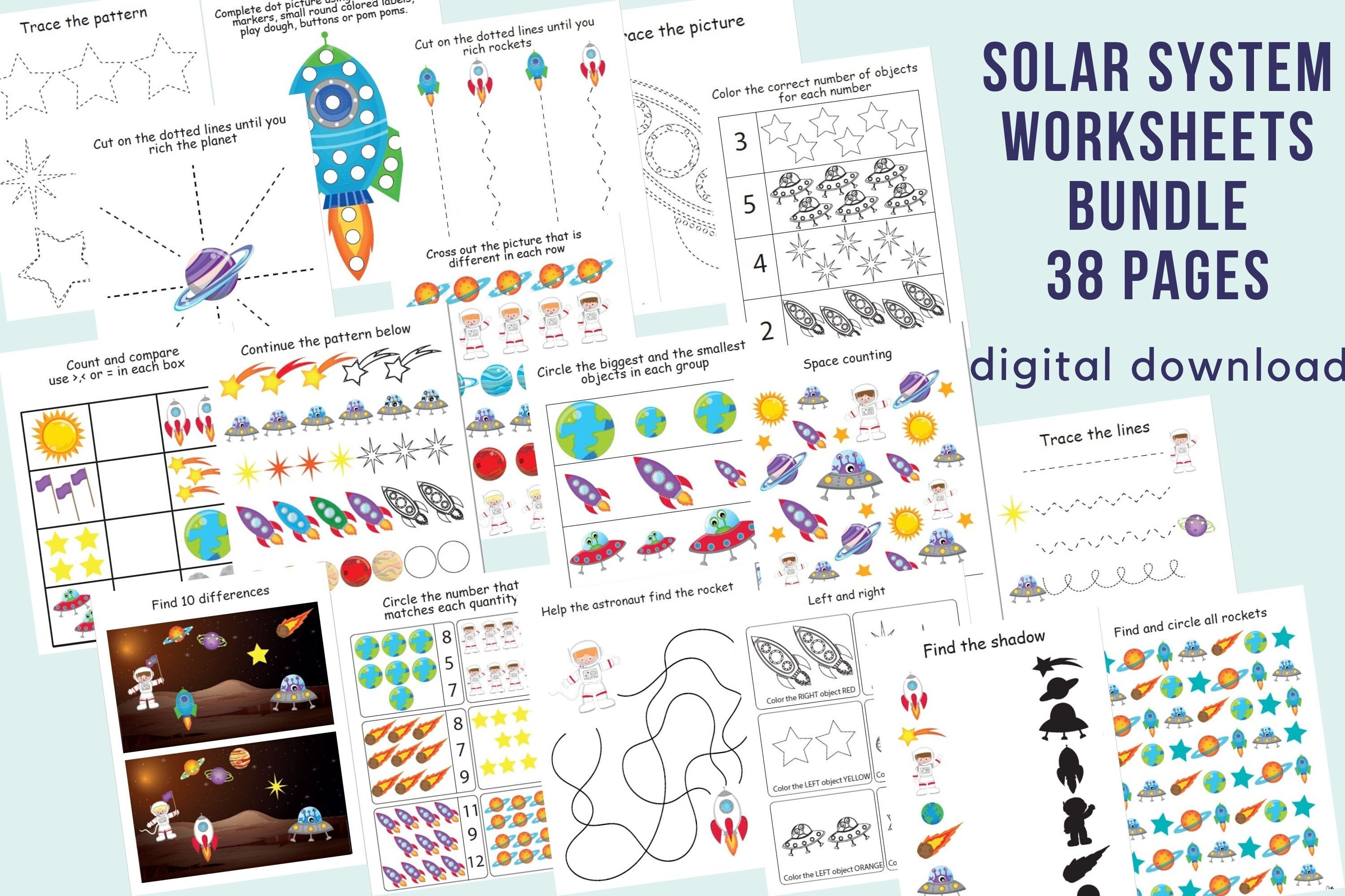 solar system worksheets bundle preschool printable busy book etsy