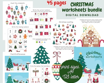 Christmas preschool worksheets for kids, Winter busy book printable, Kindergarten worksheets, Toddler activity book, Learning binder