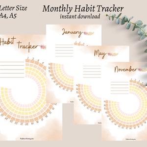 Monthly Circle Habit Tracker Printable Template, Daily Routine Tracking Habits, 30 day habit tracker, Yearly habit tracker, Digital download