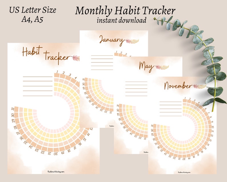 Monthly Circle Habit Tracker Printable Template, Daily Routine Tracking ...